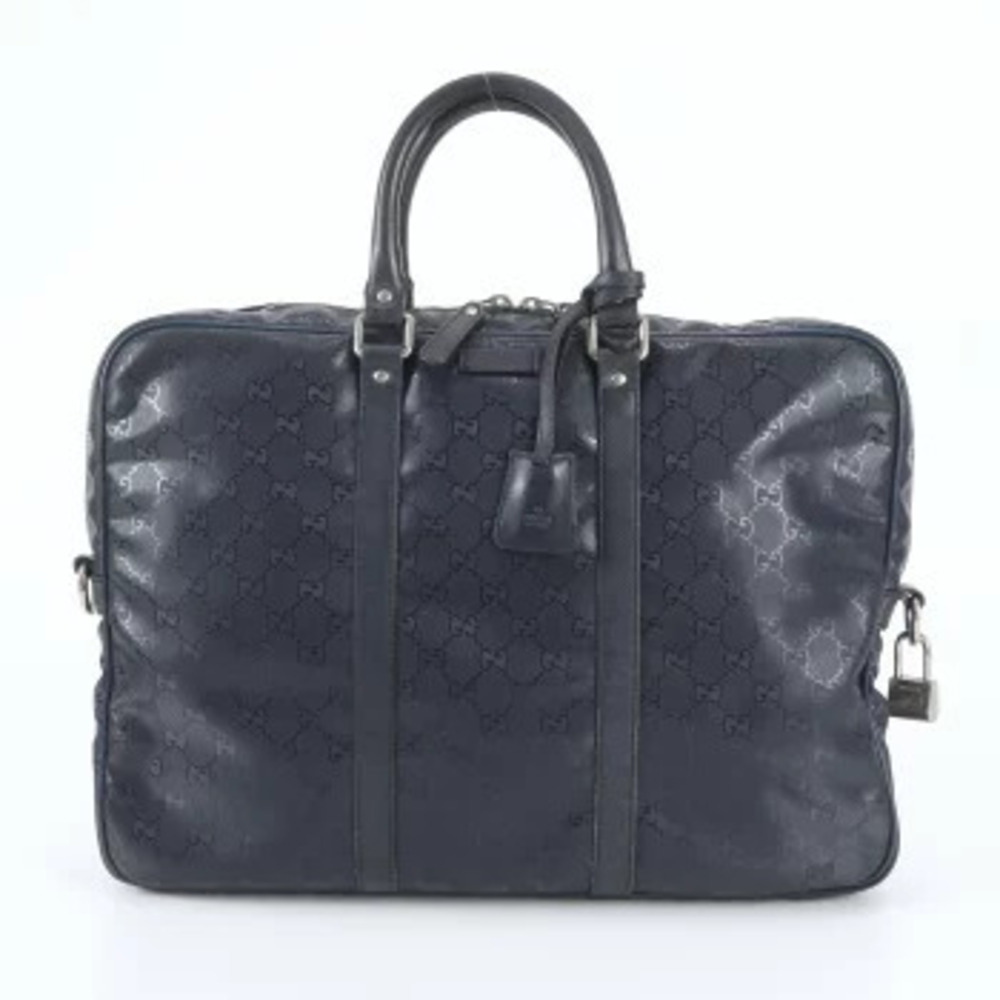 Gucci GG Imprime Leather Business Briefcase Tote Navy Blue